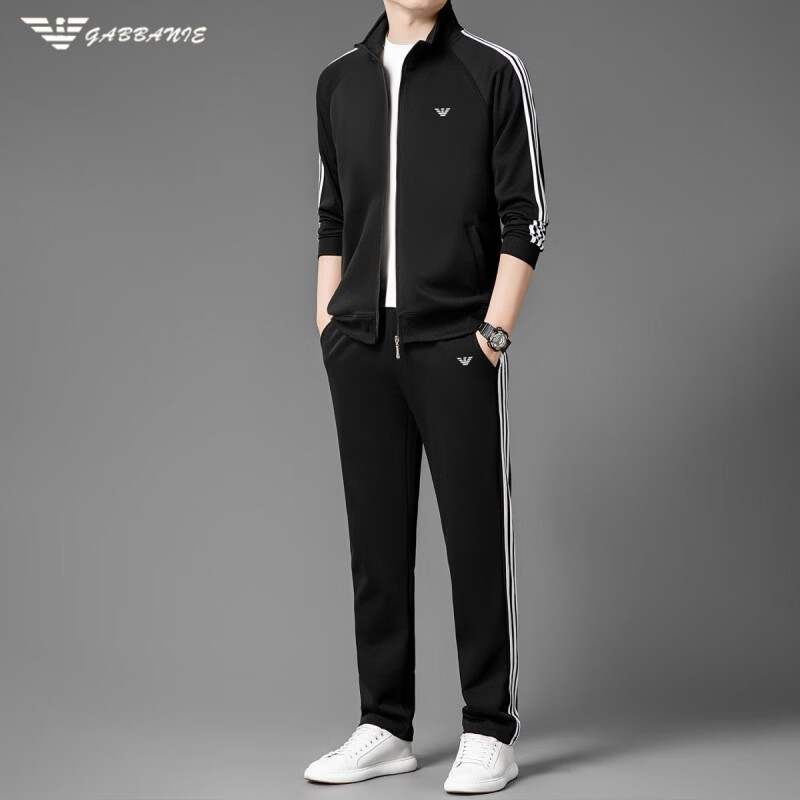 GABBANIE正品男士休闲运动服套装秋冬季纯棉保暖加绒跑步夹克外套长 奢饰品国际一线品牌灰色8869(加绒) 加厚 XL 175_(适合体重130-150斤)