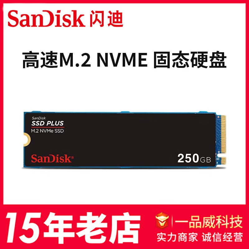 闪迪（SanDisk）闪迪SSD固态硬盘M.2接口NVMe协议PCIe3.0加强版稳定兼容固态硬盘 250G