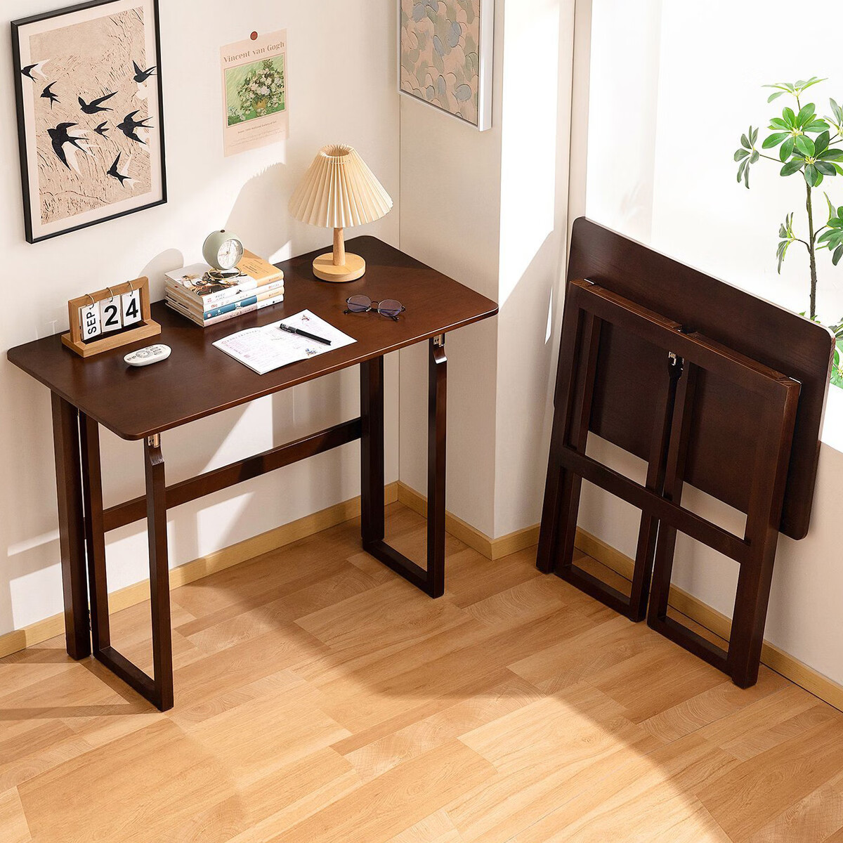 溥畔电脑桌卧室可折叠桌子长方形餐桌学生学习写字书桌简易办公桌 [免安装//可折叠]120cm原木色加粗碳钢腿