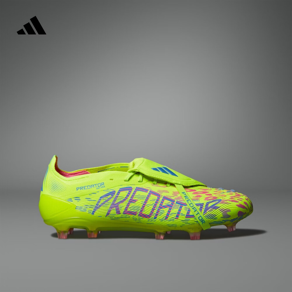 adidas PREDATOR ELITE FT FG长钉翻折鞋舌款足球鞋男女阿迪达斯 亮柠檬黄/亮粉/融合蓝 42