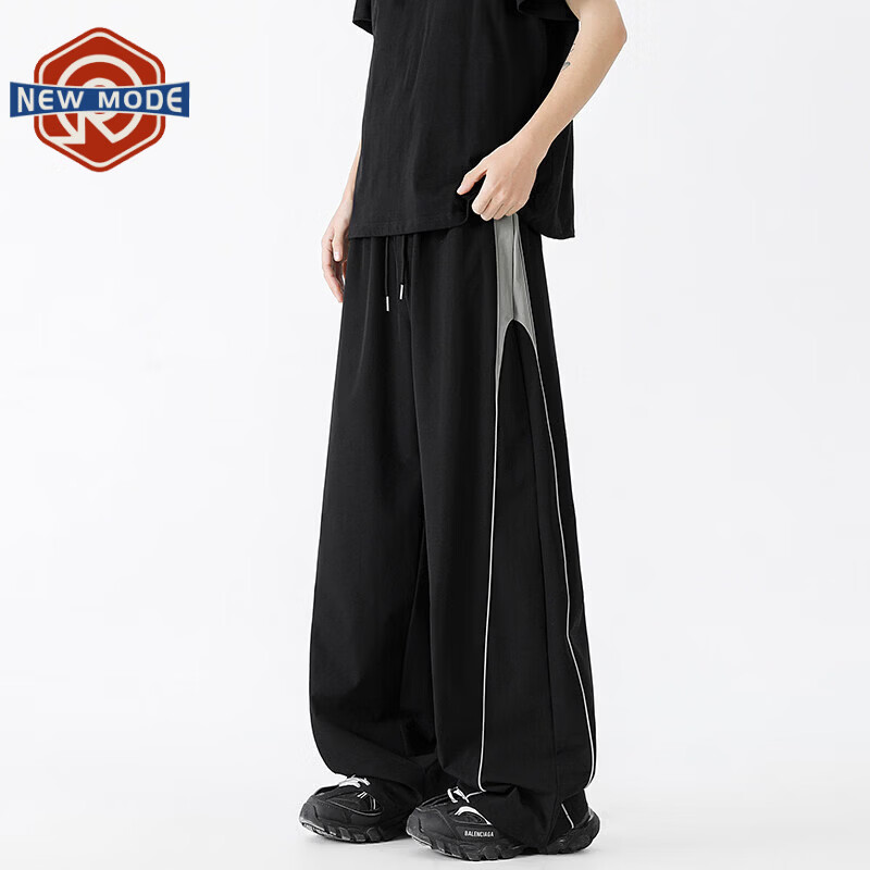 NEW OR MODE美式潮牌冲锋裤子男夏季薄款休闲运动速干长裤百搭高街显瘦阔腿裤 黑色【高品质】 M 【建议90-110斤】