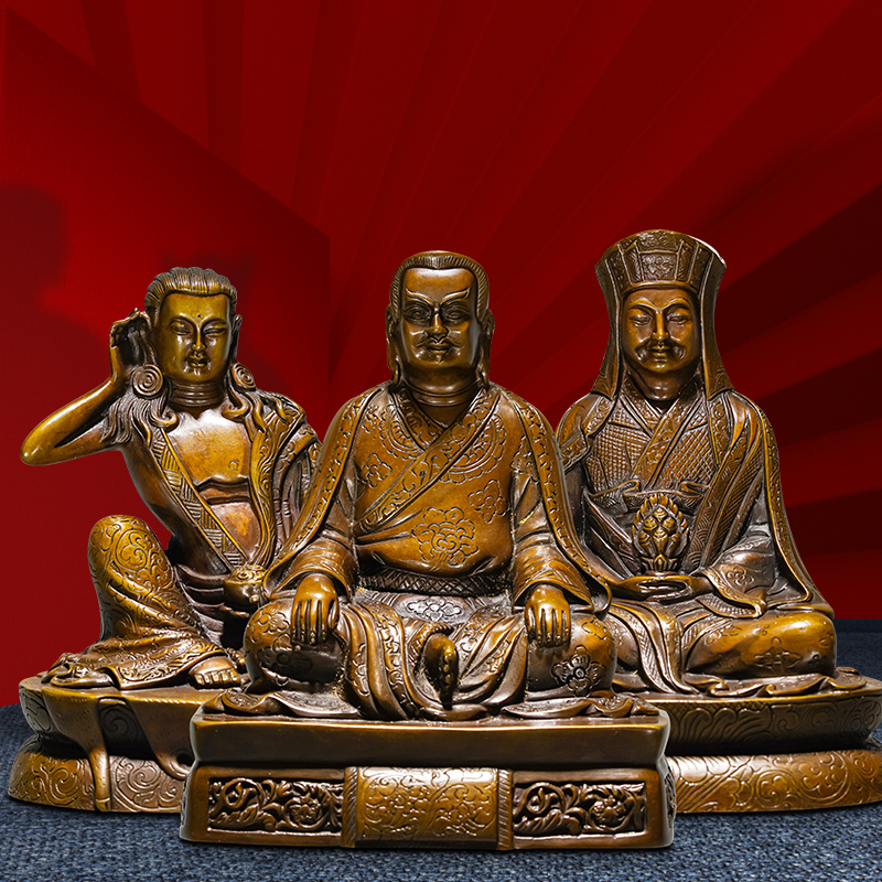 三尊老橘皮色尼泊尔西藏玛尔巴米拉日巴冈波巴大师 玛尔巴大师14cm