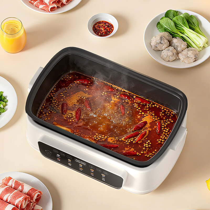 小贝熊电蒸锅 分体式电火锅多功能电煮锅家用智能预约保温蒸包子锅大容量不沾电热锅 48L+三层蒸格【可拆锅底/智能预约/保温】