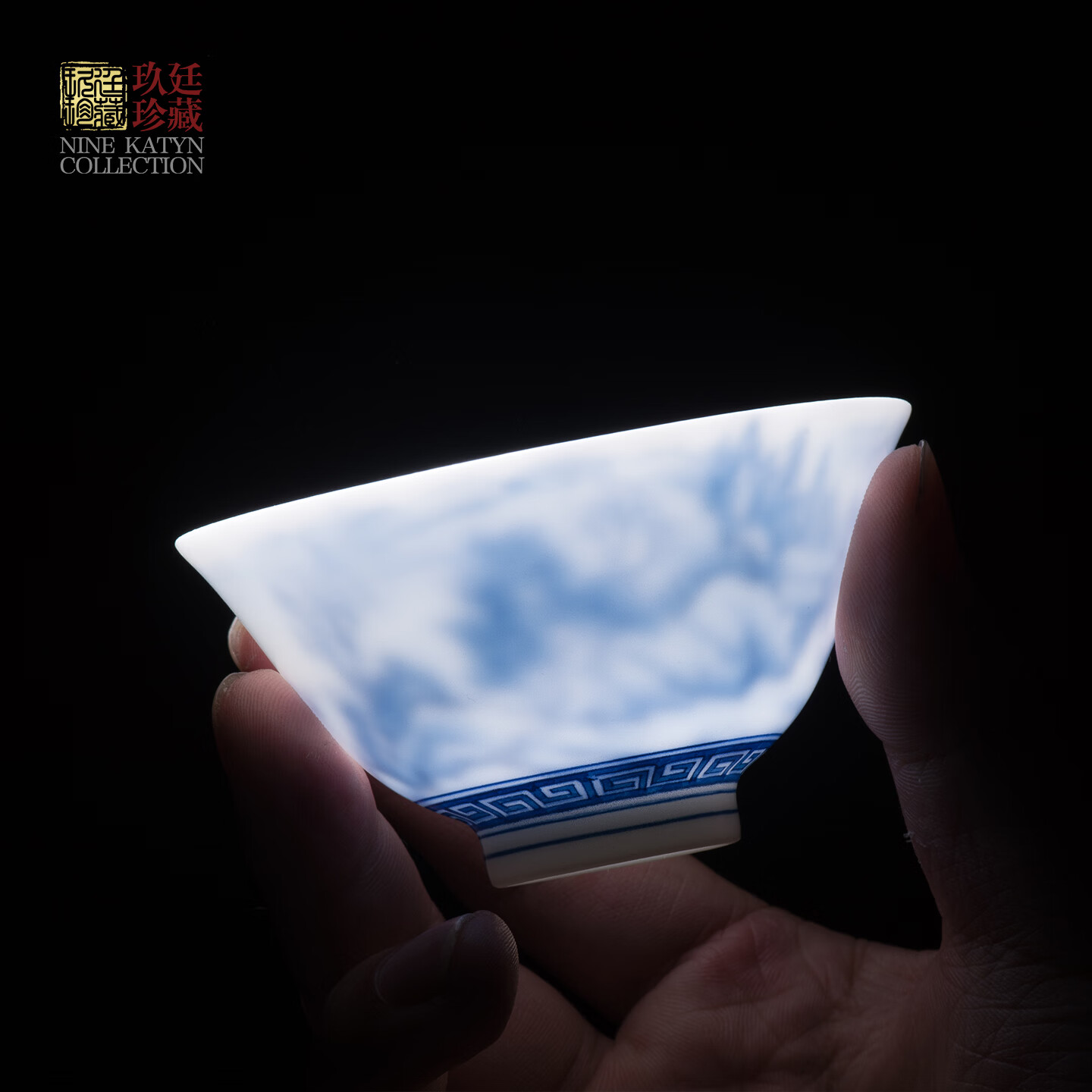 玖廷主人杯手绘青花瓷山水茶杯景德镇陶瓷手工功夫茶具薄胎礼物可定制 玉泥山水杯-100ml