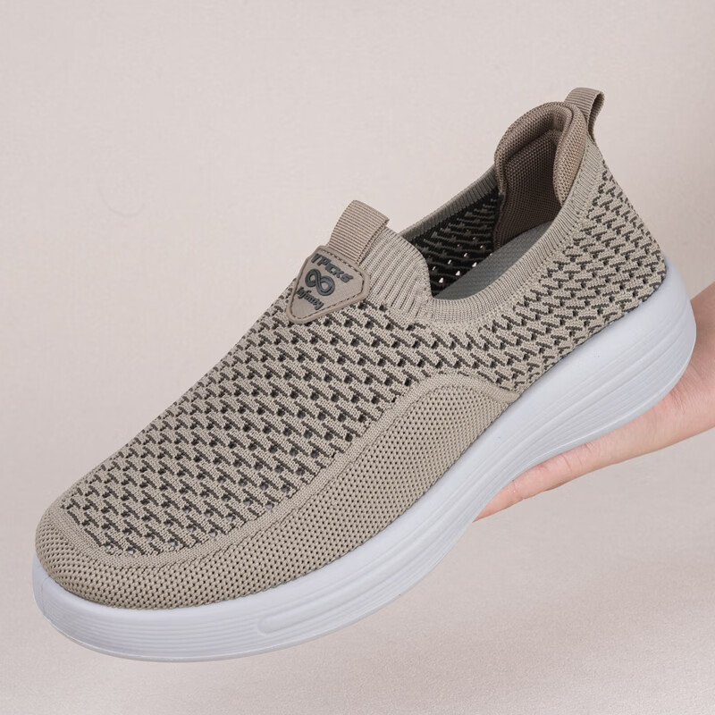 布瑞京（BURUIJING）夏季老北京布鞋男鞋透气网面镂空休闲鞋网眼轻便防滑软底爸爸网鞋 BRJ-12381米色 44