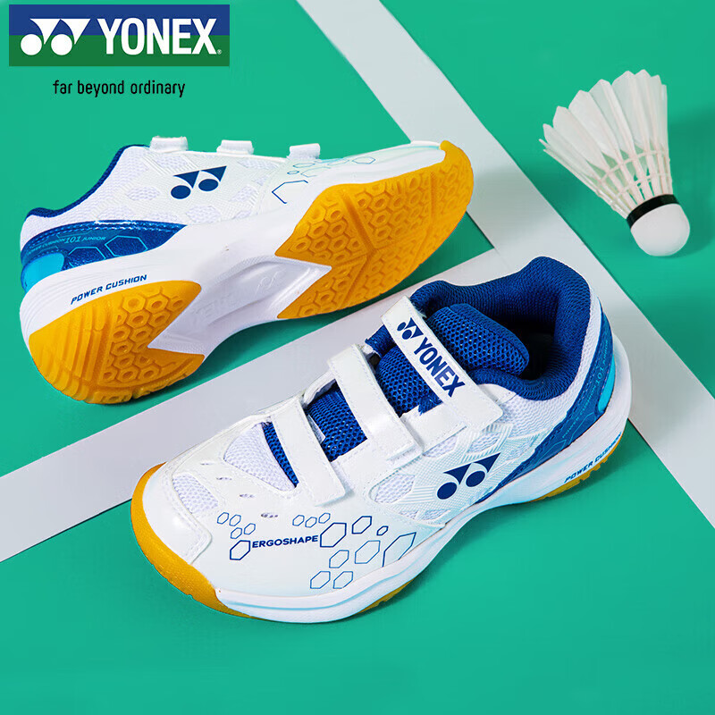 尤尼克斯（YONEX）羽毛球鞋yy基础款舒适亲子款青少年SHB101JRCR白/蓝36码