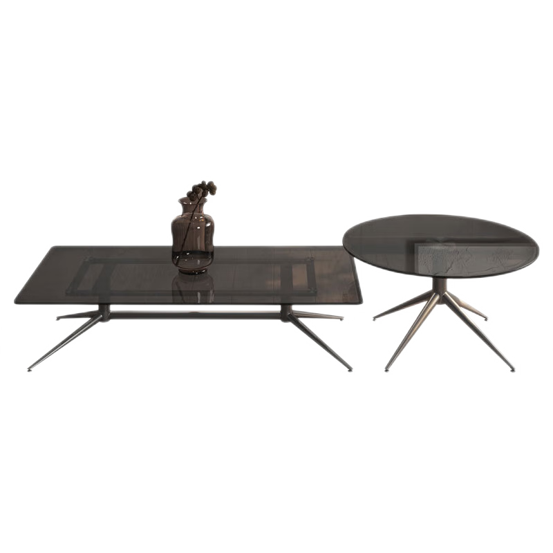 快乐之源 极简茶几角几组合钢化玻璃长方形客厅家用简约小户型灰玻茶几边几 1.2*0.7m茶几 0