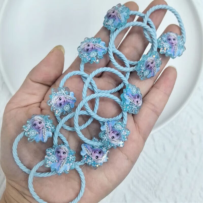 小女孩新蓝色艾莎公主发绳甜美花花头绳组合小公主扎头发高弹皮筋 粉色爱莎5对 1个