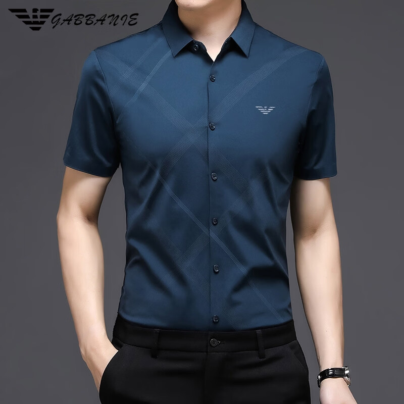 阿玛尼（ARMANI）意大利正品男士桑蚕丝短袖衬衫夏季薄款时尚商务休闲衬衣高端潮 十大奢侈品男装国际一线品牌上青 S 165_84A(适合体重90-120斤)