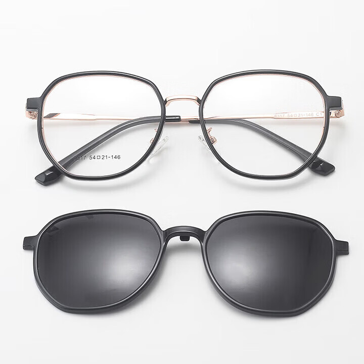 胖东来同款太阳镜偏光镜夹片多边形框女磁吸式偏光防风防晒彩膜 套镜+配1.74镜片(备注度数和颜色