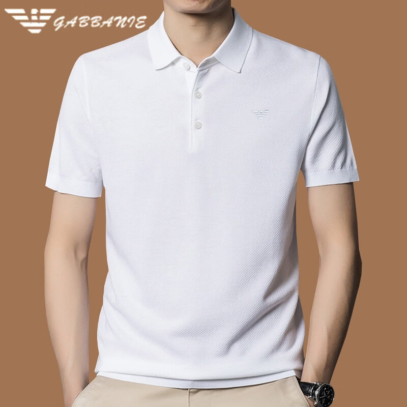 阿玛尼(ARMANI)正品夏季短袖t恤男士桑蚕丝翻领休闲纯色时尚薄款针织polo衫高端 十大奢侈品男装国际一线品牌白色 L 170_(适合体重120-130斤)