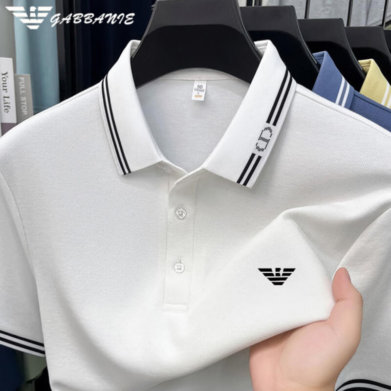 阿玛尼（ARMANI）正品男士夏季新款短袖polo衫纯色翻领商务休闲丝光棉t恤上衣高端 十大奢侈品男装国际一线品牌82610白色 XL 52_(适合体重130-150斤)