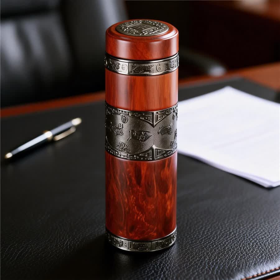八玺（BAXI）养生青年紫砂保温杯男士茶杯高档保温水杯商务杯茶水分离紫砂杯 红檀木纹 300ml