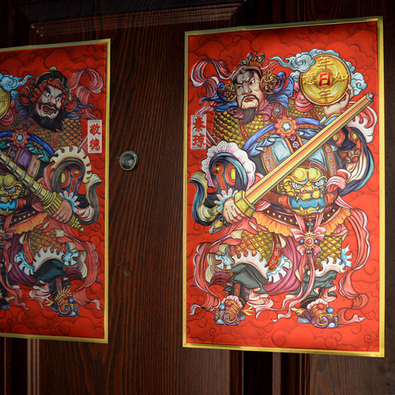 门神门贴2022新年过年大门装饰金箔立体浮雕防水防晒家l 金箔秦琼敬德