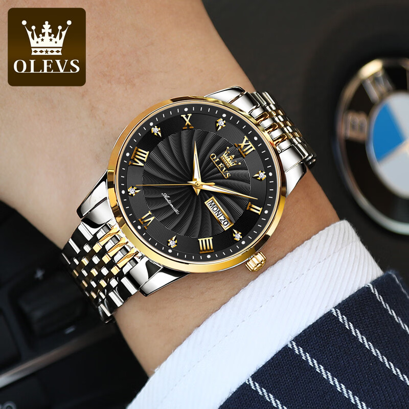 欧利时（OLEVS）高端名牌2026新款情侣手表一对机械表全自动多功能夜光防水送女友 升级版情侣间黑一对【全国联保】免费刻字
