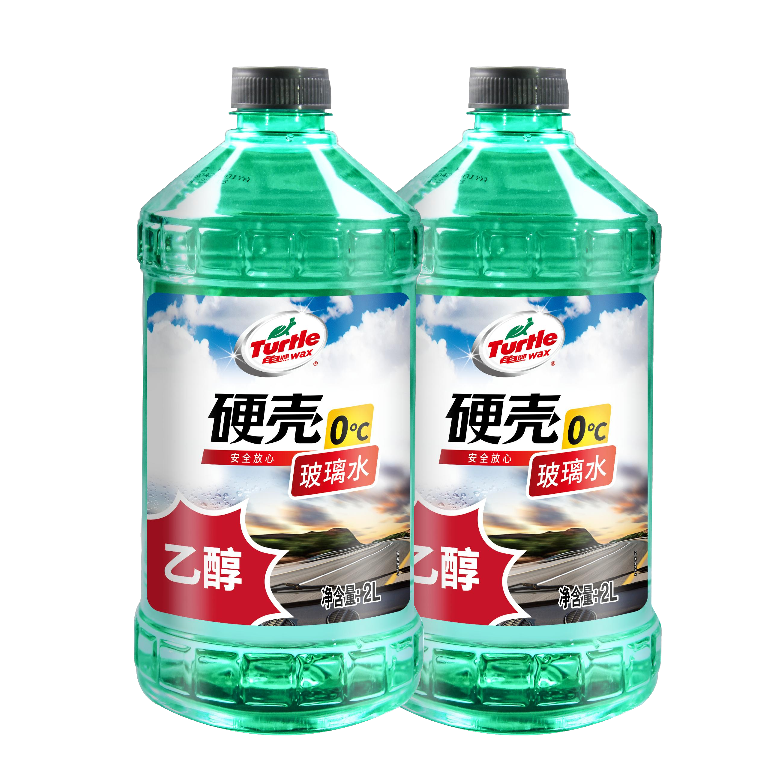 龟牌（Turtle Wax）硬壳乙醇玻璃水0度汽车强力去虫胶油膜除污特斯拉雨刮水2L*2瓶