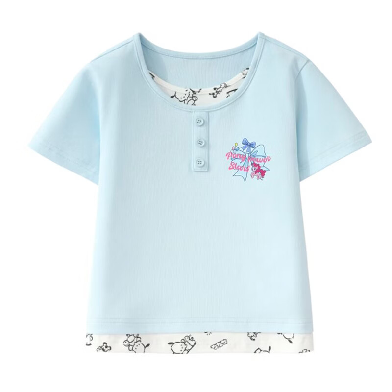 小马宝莉女童夏季短袖T恤2026新款独特假两件上衣中大儿童半袖潮t 【假两件T恤】闪耀碧琪浅蓝 130 130cm