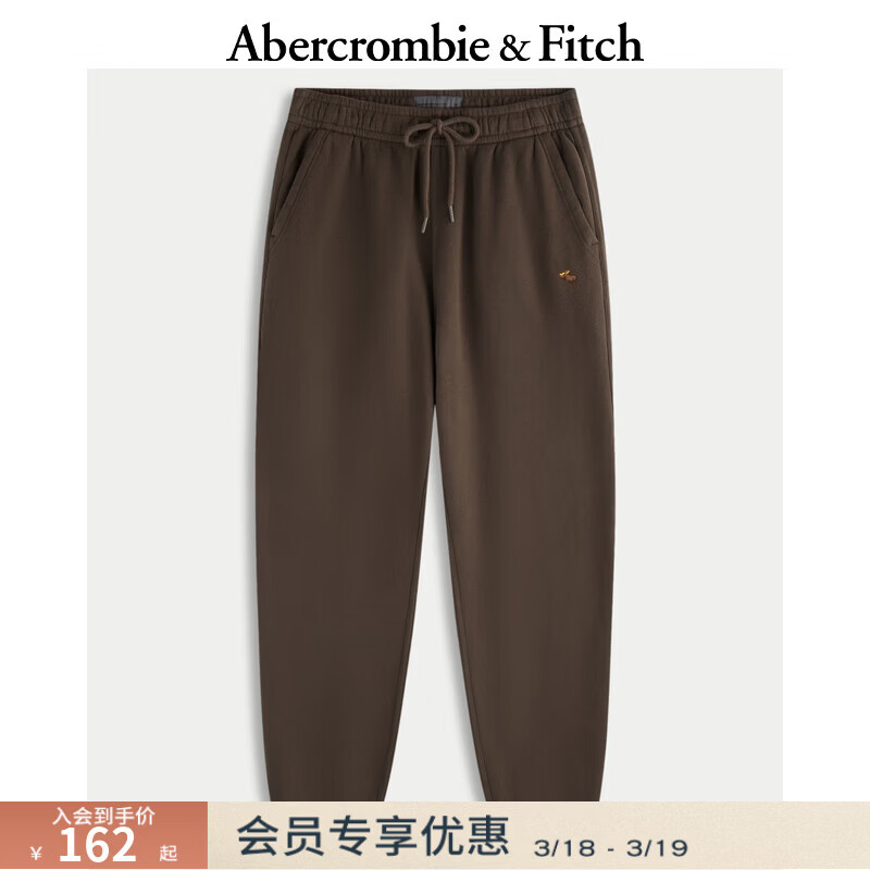 Abercrombie &amp; Fitch经典小麋鹿图案经典美式抓绒束脚卫裤长裤25秋冬男装134-5043 棕色 L (180/86A)