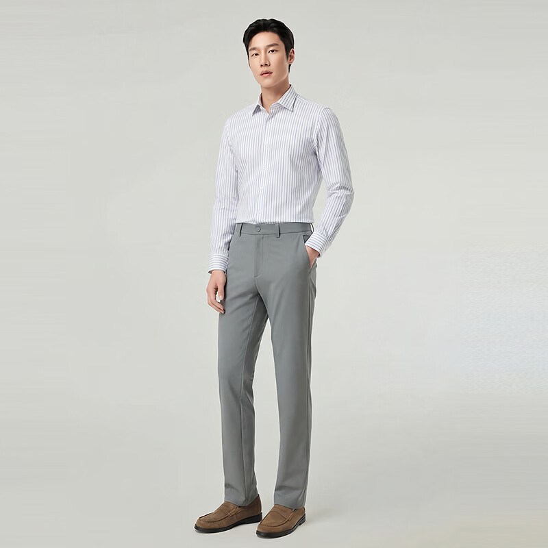 雅戈尔(YOUNGOR)长袖衬衫男棉弹混纺DP免烫衬衫缎纹质地抗皱挺括有型2026新品 绿色条纹 40 (175/92Y)