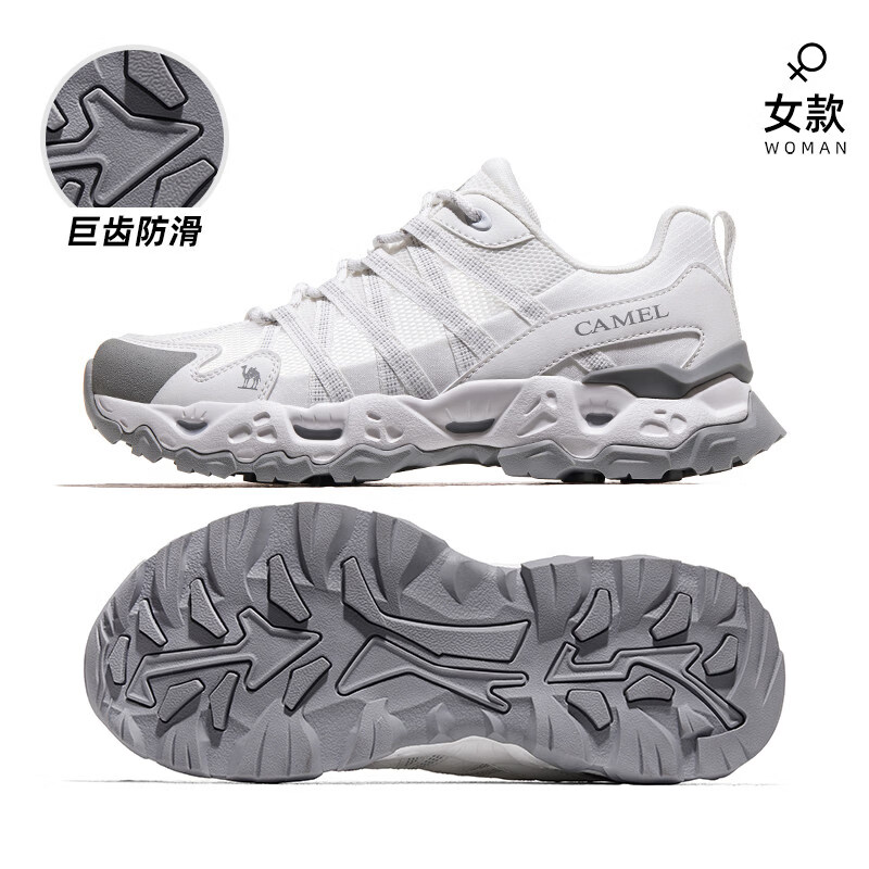 骆驼青岩登山鞋女士春夏透气防滑轻便耐磨徒步鞋男户外运动鞋子 F24B693074，白灰，女 【透网款】 35