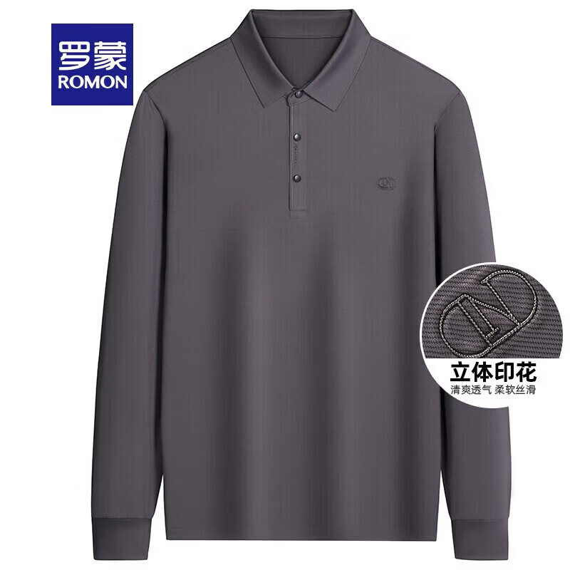 罗蒙（ROMON）长袖t恤男秋季新款中青年时尚男士翻领打底T恤衫 黑色 L 175【建议体重120-130斤左右】