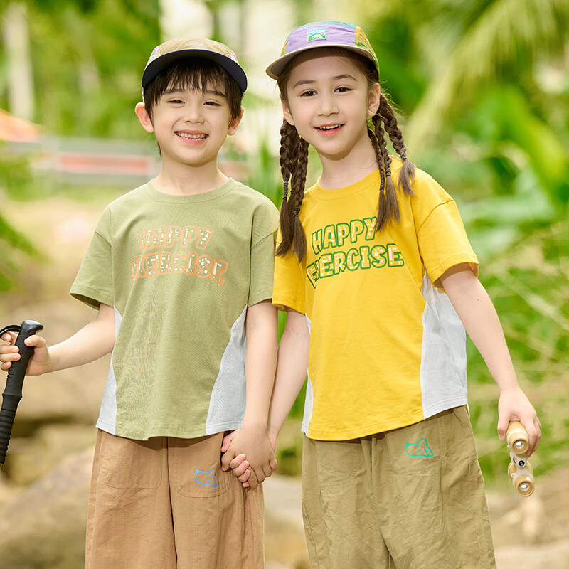 棉花堂（cottontown）【100%棉】棉花堂童装夏季新款儿童短袖T恤A类抗菌男女童纯棉上衣 芥末黄 90 90/52