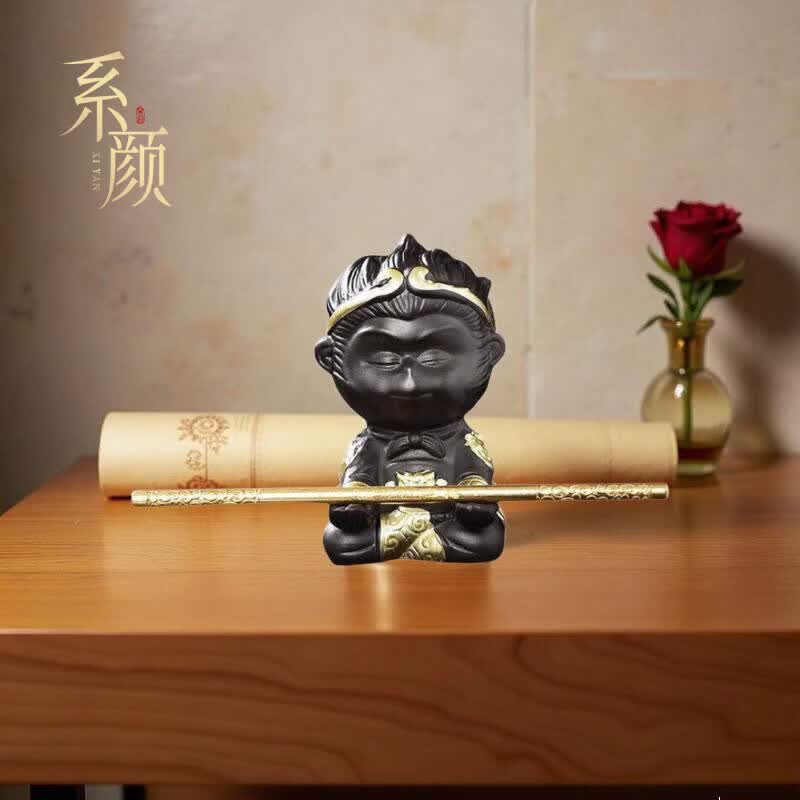 系颜家用紫砂悟空猴子茶宠摆件创意齐天大圣茶台茶桌茶玩宠物茶具礼品 紫砂大圣茶宠-静心