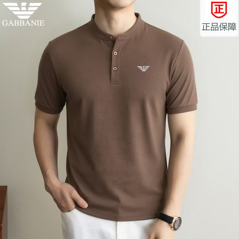 阿玛尼（ARMANI）正品专柜新款男士纯棉立领短袖T恤男夏季百搭休闲潮流纯色上衣 十大奢侈品男装国际一线品牌黑色 M 165_(100-120斤)