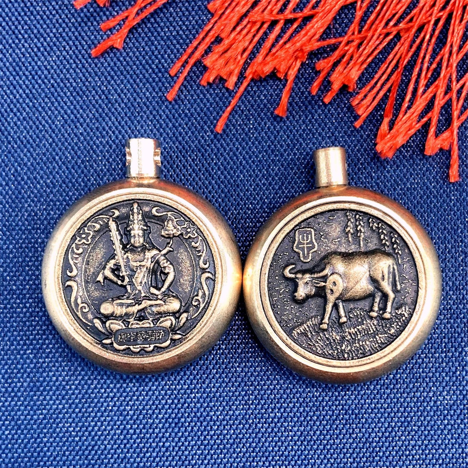 黄铜十二生肖八大守护神转钱钥匙扣挂件汽车钥匙圈包包挂饰吊坠 八大守护神生肖鸡(转转)+祥云绳(一套)