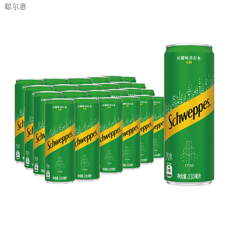 可口可乐 怡泉碳酸饮料柠檬味苏打水无糖330ml*24罐整箱装气泡水 1件