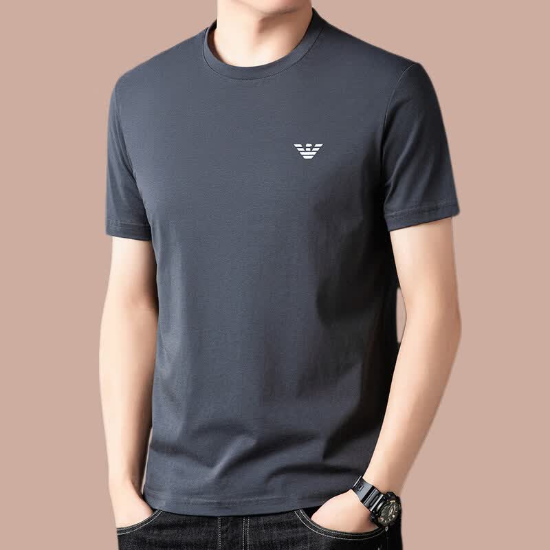 阿玛尼（ARMANI）意大利正品高端短袖t恤男士夏季冰 丝圆领半袖体恤潮高端专柜 十大奢侈品男装国际一线品牌白色 XL 175_【建议135斤-150斤】