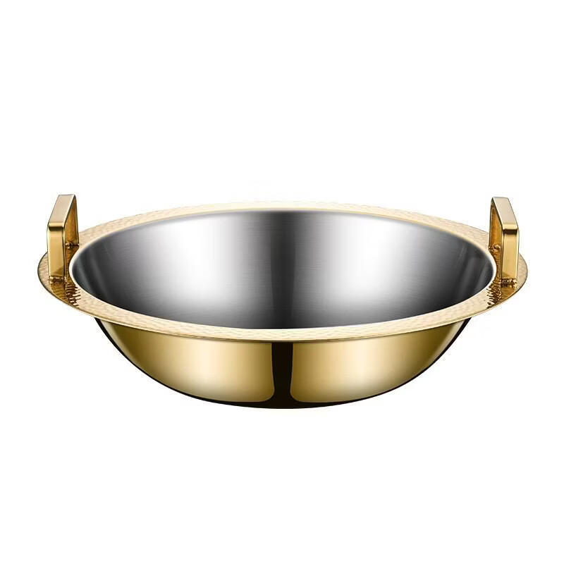 溥畔304不锈钢清汤鸳鸯锅商用无烟火锅下沉式火锅盆高档加厚圆火锅 40cm金色鸳鸯 40cm