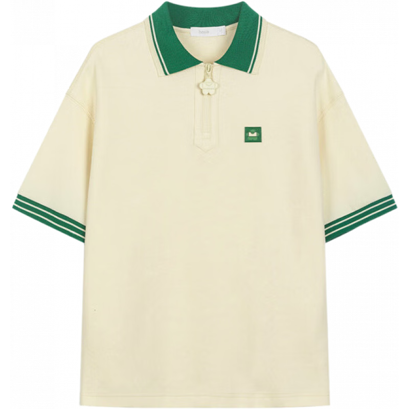 bosie人bosie夏季新款短袖Polo衫男情侶寬松撞色翻領(lǐng)T恤百搭潮 米色 XS