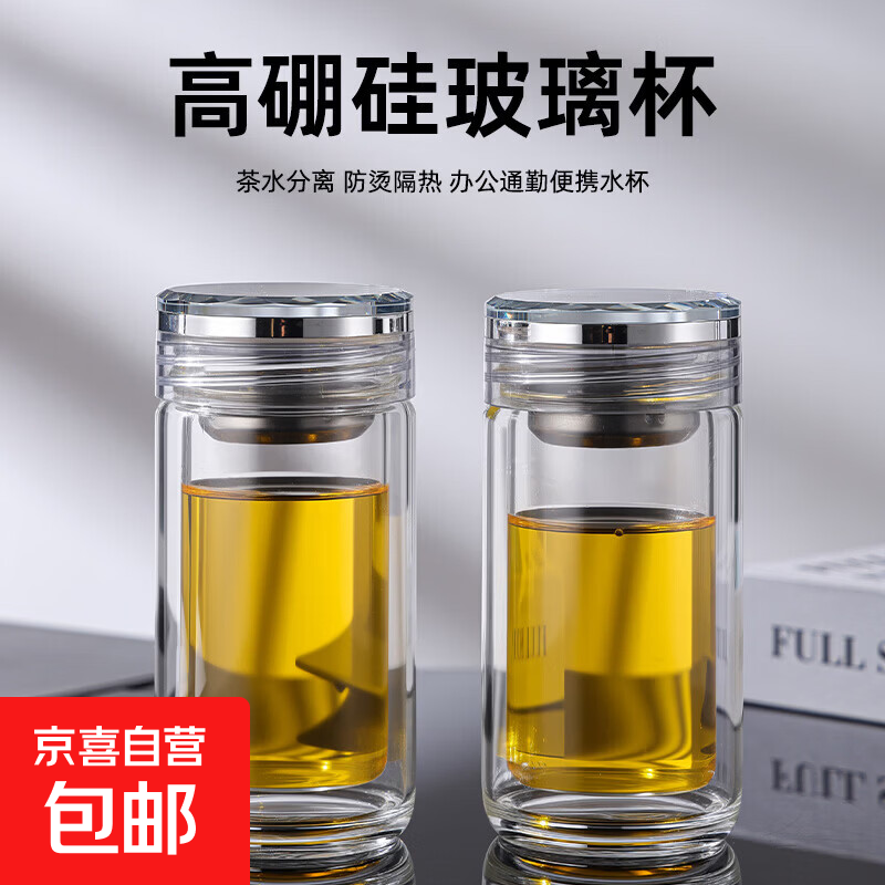 双层茶水分离玻璃杯便携水杯轻奢耐高温加厚保温泡茶杯男士杯子 180ml迷你玻璃杯【单只】