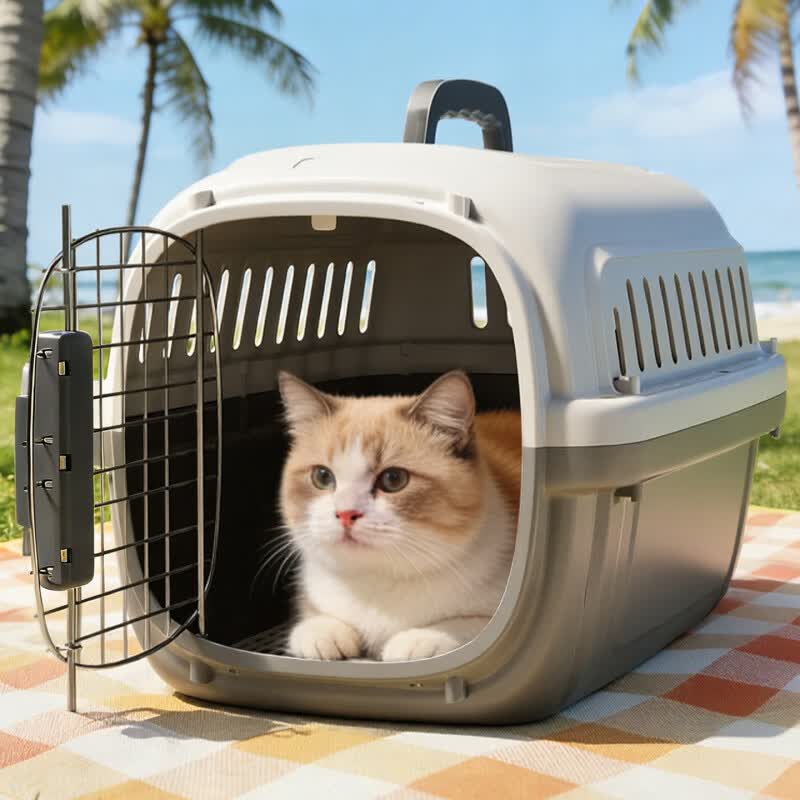 Jerry猫咪便携外出防应激猫箱猫包车载托运太空舱猫笼子宠物用品 灰色/胶门款(送挂碗+隔尿板)【建议20斤内适用】 高颜值