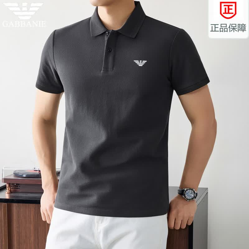 阿玛尼（ARMANI）意大利正品专柜纯棉商务休闲短袖T恤男夏季百搭纯色polo衫男高端 十大奢侈品男装国际一线品牌湖蓝色 3XL 185_(170-185斤)