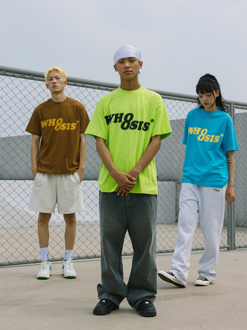 WHOOSIS（不知其名）幻影logo短袖男夏纯色重磅美式多巴胺情侣上衣女T恤 灰色 XL （现货）