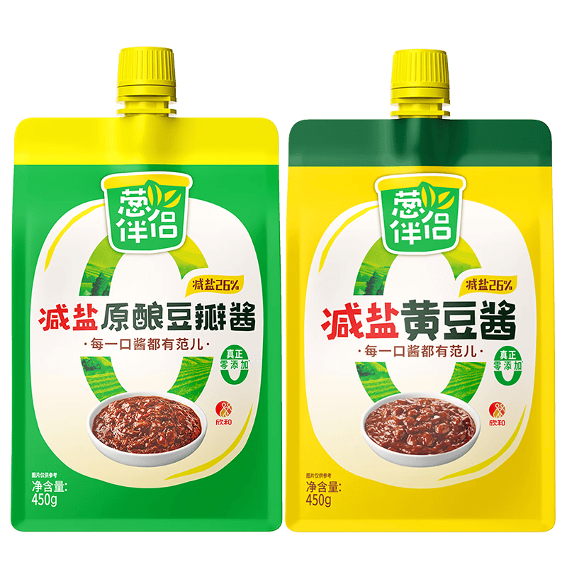 葱伴侣减盐黄豆酱450g+减盐原酿豆瓣酱450g组合装 欣和出品