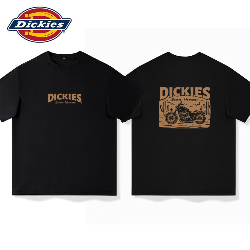 Dickies夏季纯棉短袖T恤男士宽松圆领美式复古潮牌大码上衣服B 黑色 XL