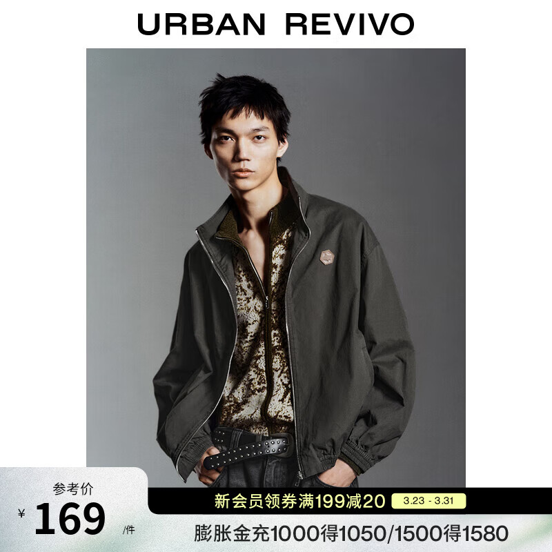 UR秋季新款男装潮流超宽松章仔饰立领夹克外套UMY150004 深灰 (偏宽松) S (XS-S)