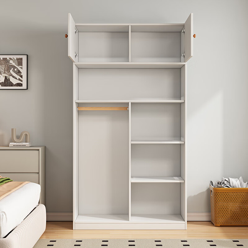 溥畔实木衣柜家用卧室奶油风全实木可定制儿童移门大衣橱储物收纳柜 160长50宽180高+顶柜 整装