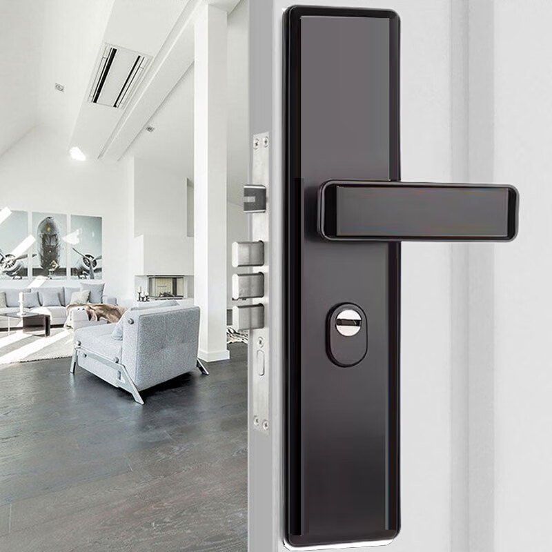 云航防盗门锁套装免费上门安装家用通用大门锁超C级锁芯不锈钢门把手 经典黑不锈钢防盗门锁把手