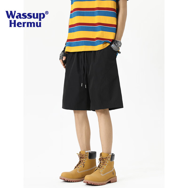WASSUP HERMU官方短裤男夏季户外徒步速干工装裤薄款凉感透气休闲运动四分裤 米白色 XL （推荐130-150斤）