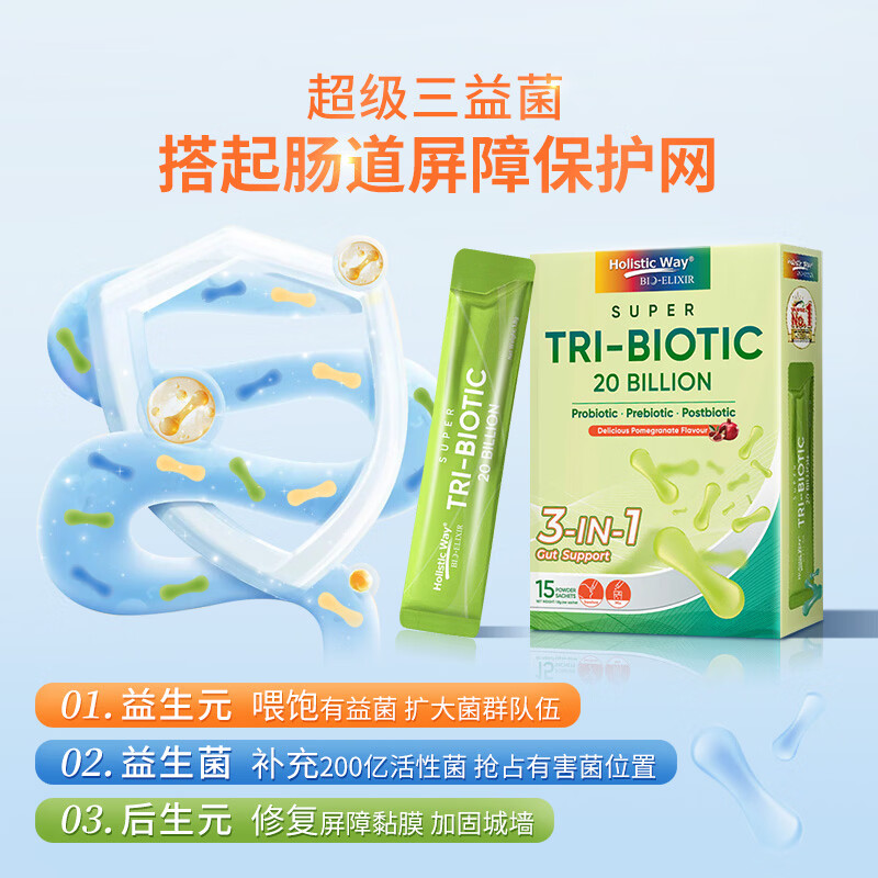 Holistic Way全益康益生菌成人调理肠胃健康减肥复合乳酸菌养菌补菌护菌三合一 1.8g*15包