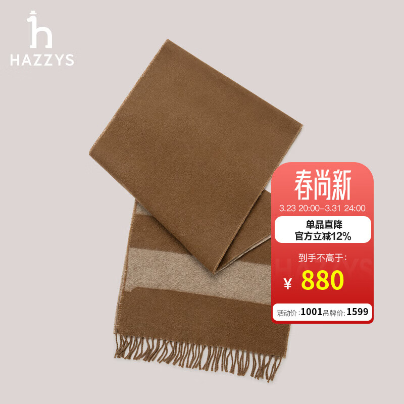 哈吉斯（HAZZYS）配饰 冬款【羊绒/羊毛】条纹围巾男AAOZ1MBD021 铁锈色RS 180cm*34cm