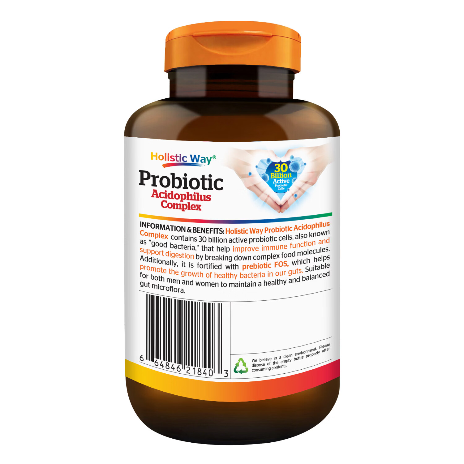 Holistic Way 全益康300亿活性益生菌胶囊肠胃养护修复肠道菌群改善消化吸收 单瓶装 30粒*1瓶