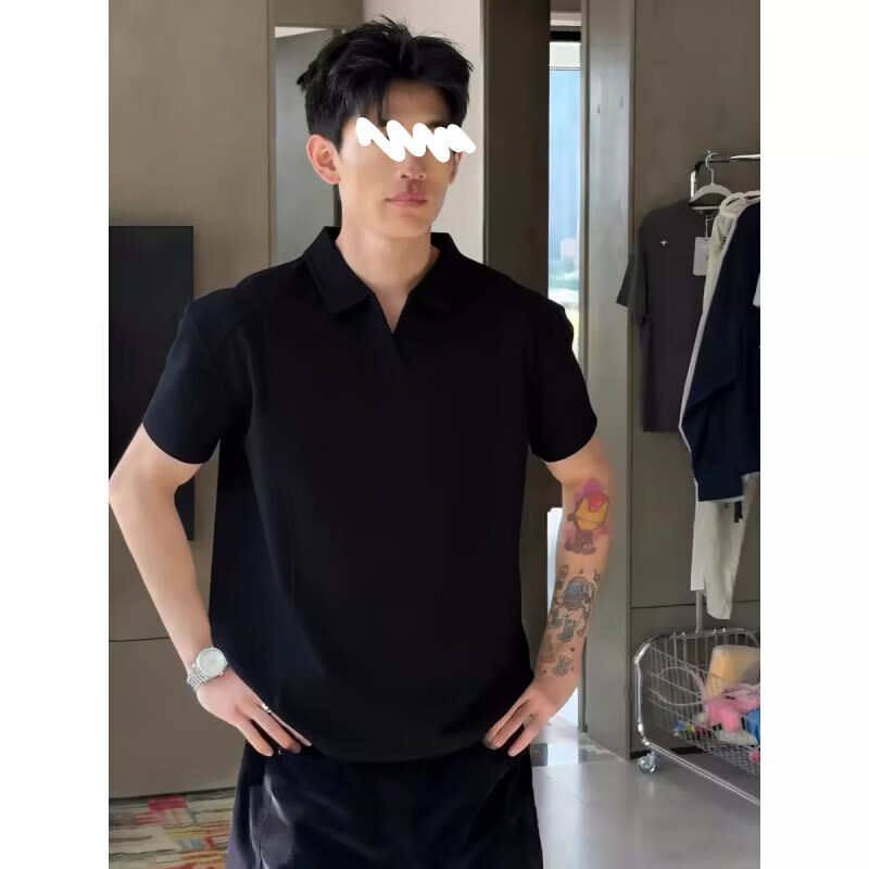 POUM白花灰美式翻领短袖Polo衫男款夏季boxy版型t恤感内搭半截袖 CLF-T212白灰色 XL