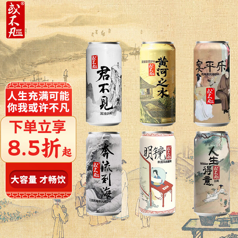 或不凡 国产精酿啤酒 浆进酒连字组合 黄河之水浑浊IPA 果泥 酸啤酒 6口味热销款 500mL 6罐 组合装