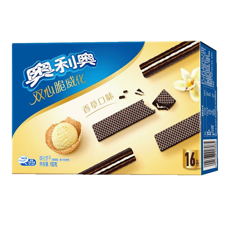 奥利奥（Oreo）双心脆威化饼干 香草味 192g 办公室休闲零食早餐 下午茶16条装