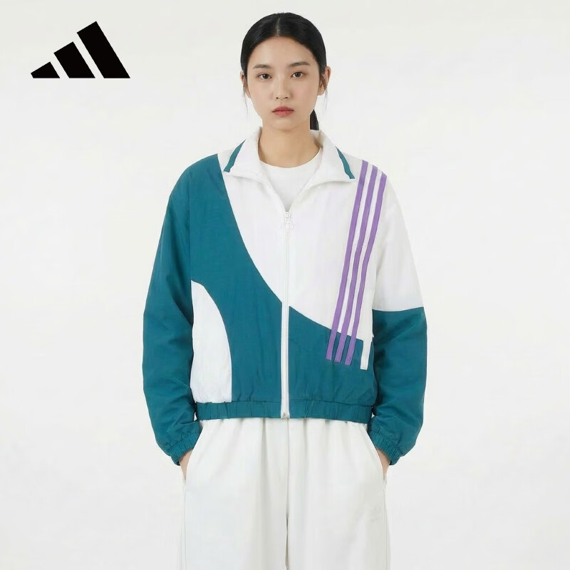 阿迪达斯女装运动休闲服梭织宽松夹克外套HF7327 白 L